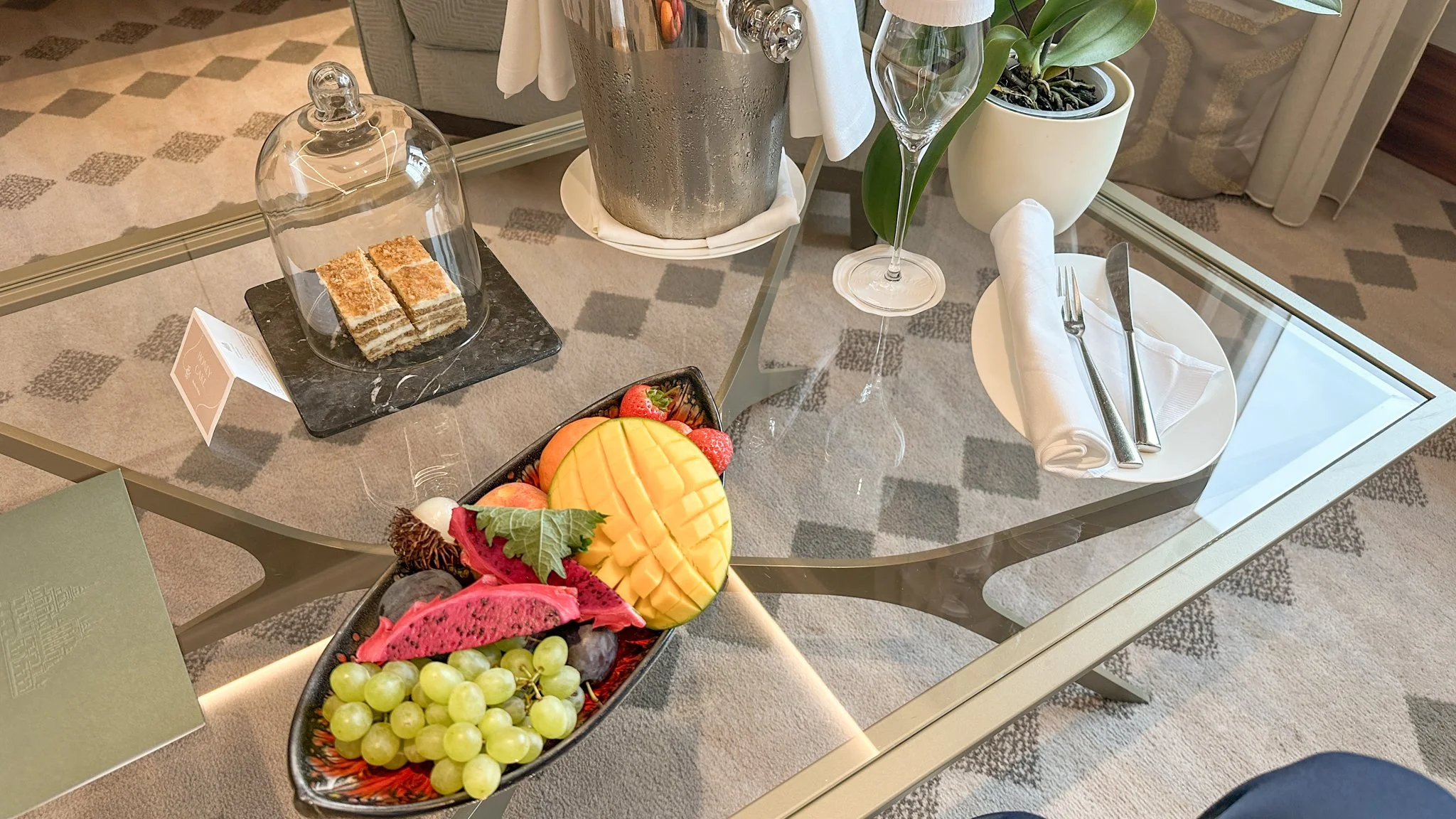 Grand Hotel Kempinski Riga Junior Suite welcome gifts. Image: Ben Schmidt.