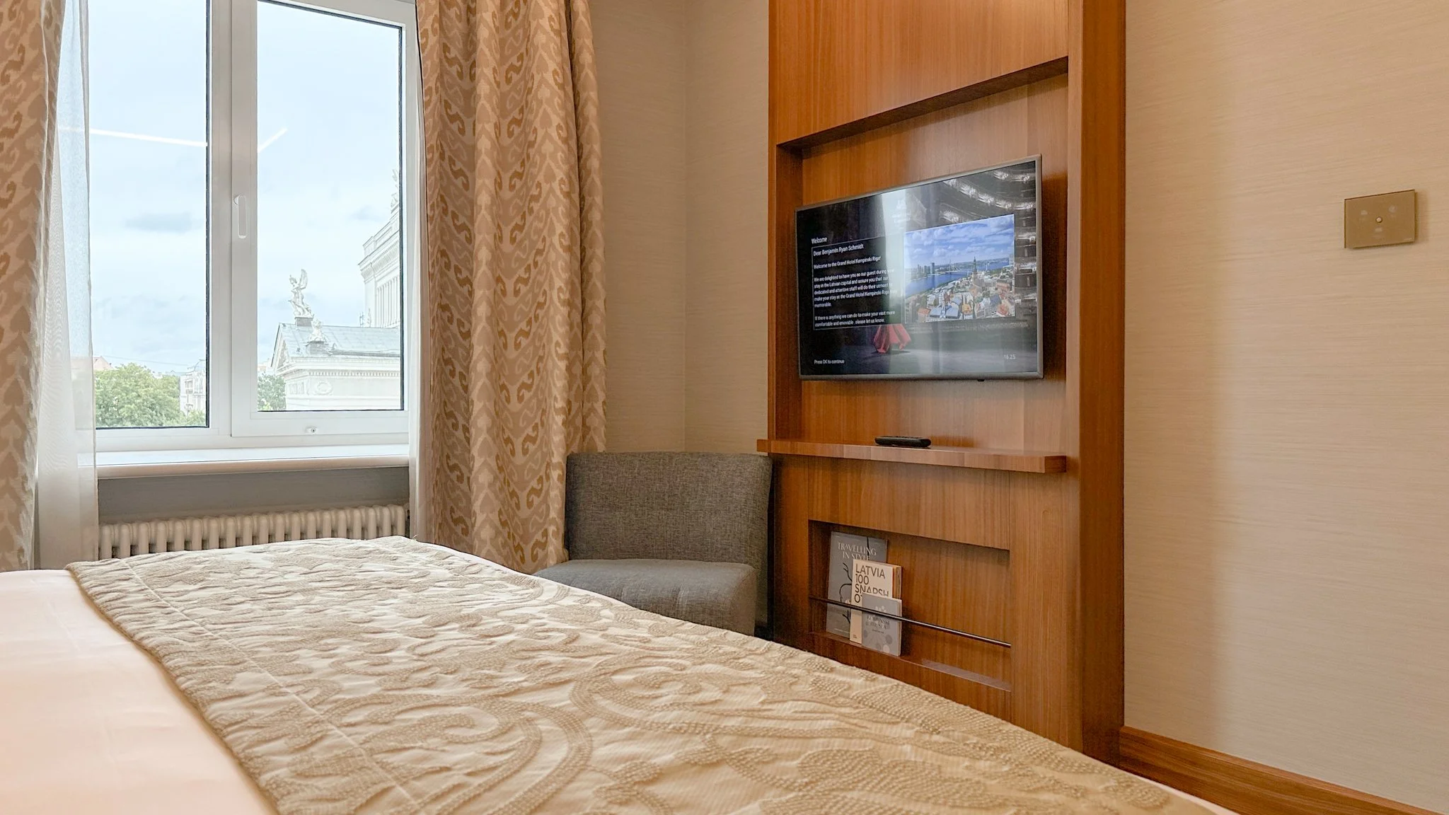 Grand Hotel Kempinski Riga Junior Suite with Park View bedroom. Image: Ben Schmidt.