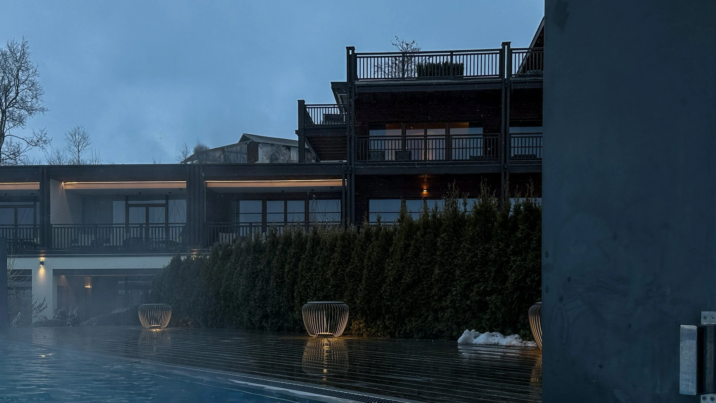 Chalet Mirabell architecture in the snow. Image: Ben Schmidt.