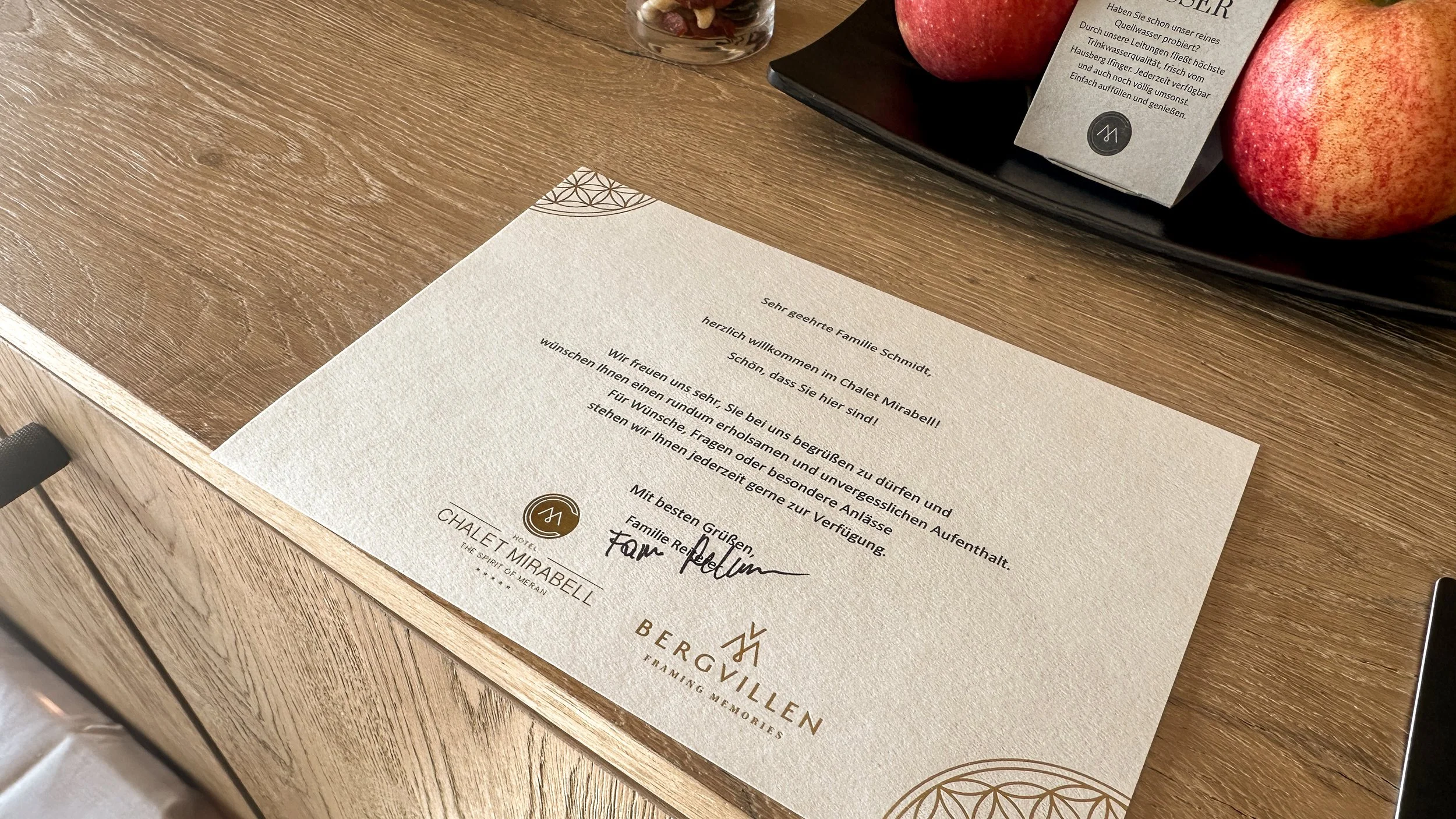 Chalet Mirabell Hotel Welcome Letter. Image: Ben Schmidt.
