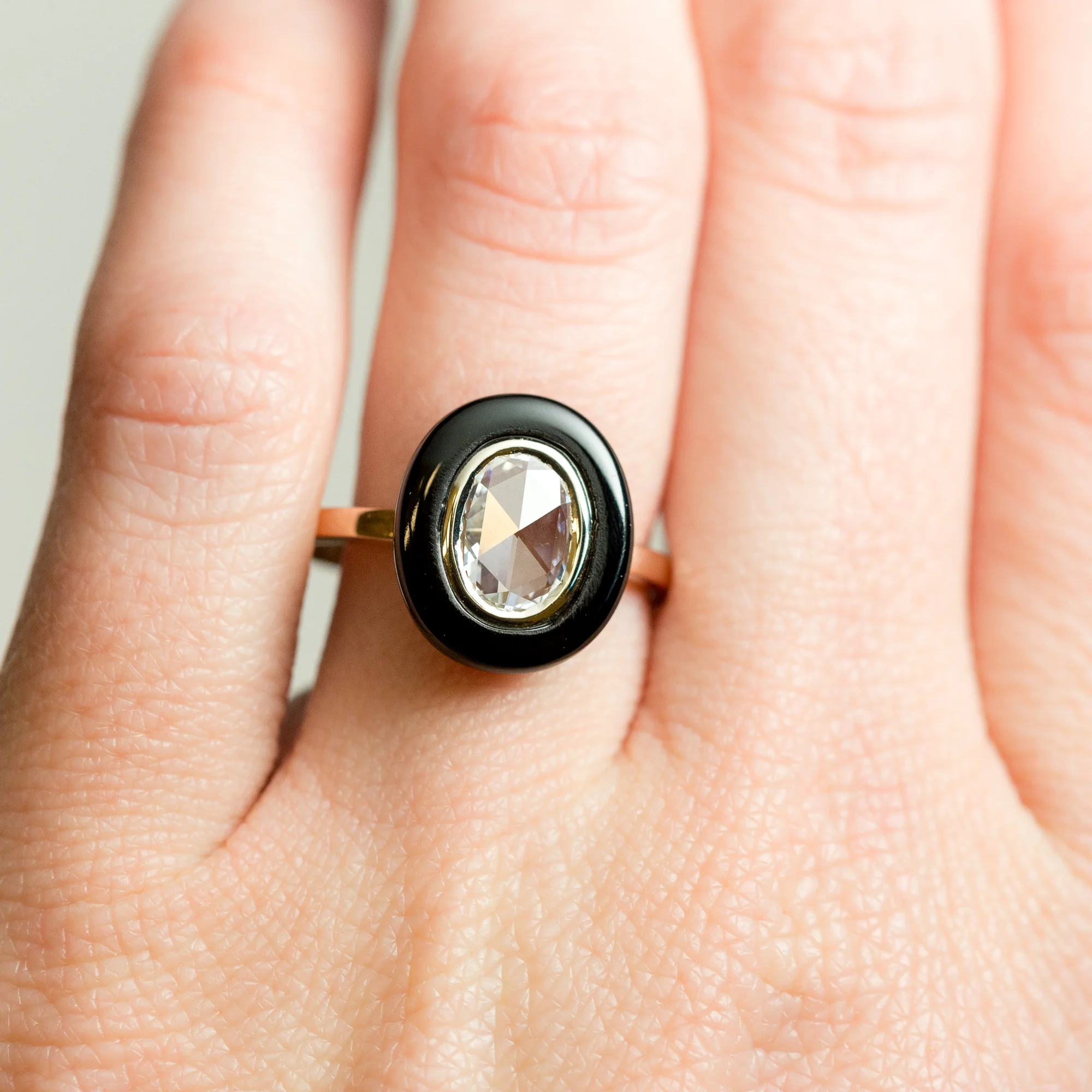 Black Onyx Rosecut Diamond Ring