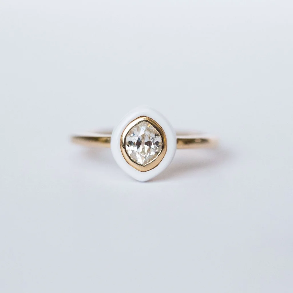 White Onyx & Antique Marquise Diamond Ring