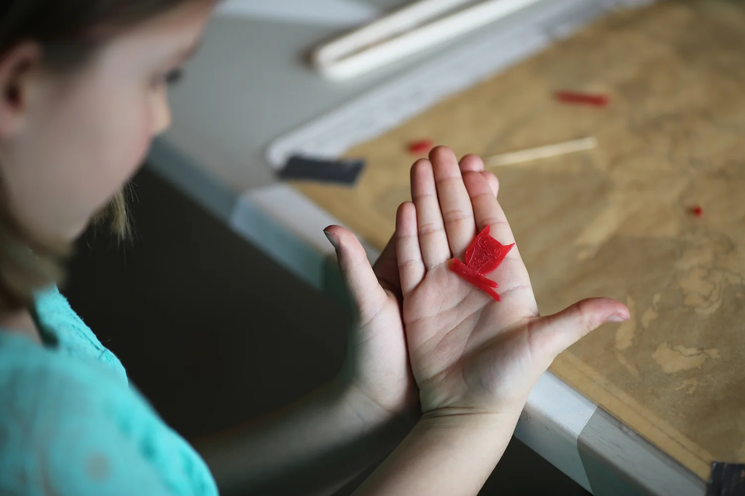 Reviewing her design.