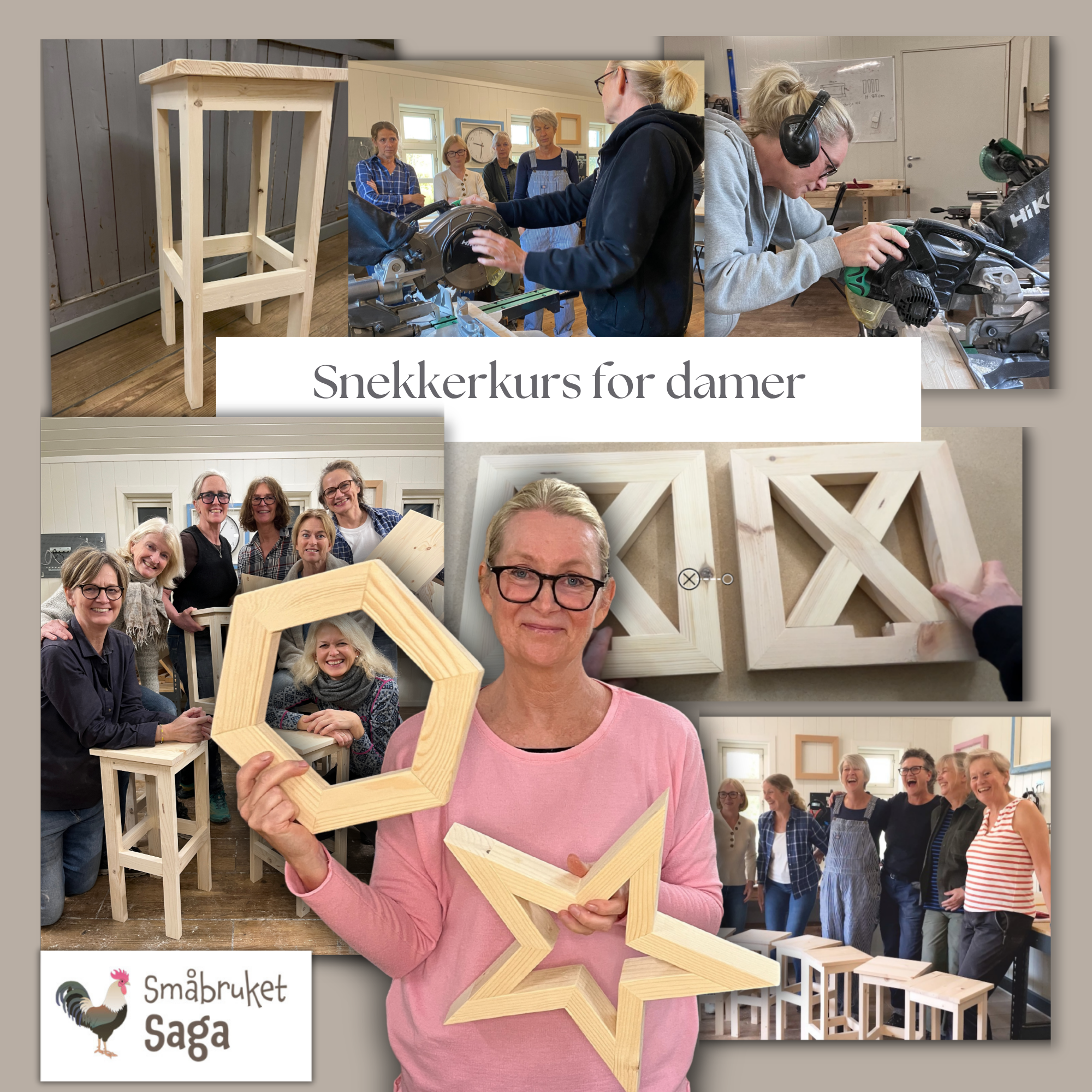Kursdeltakere på snekkerkurs for damer på Østlandet hos Småbruket Saga i Kongsvinger