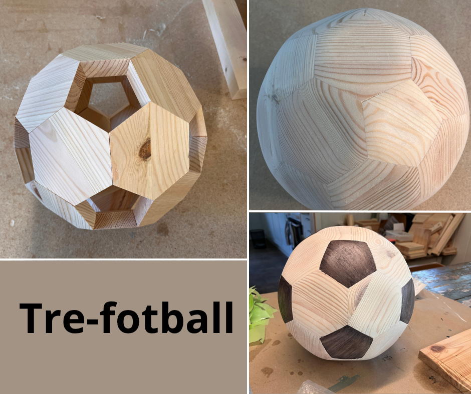 Fotball laget av tre, med sekskanter, i treverk