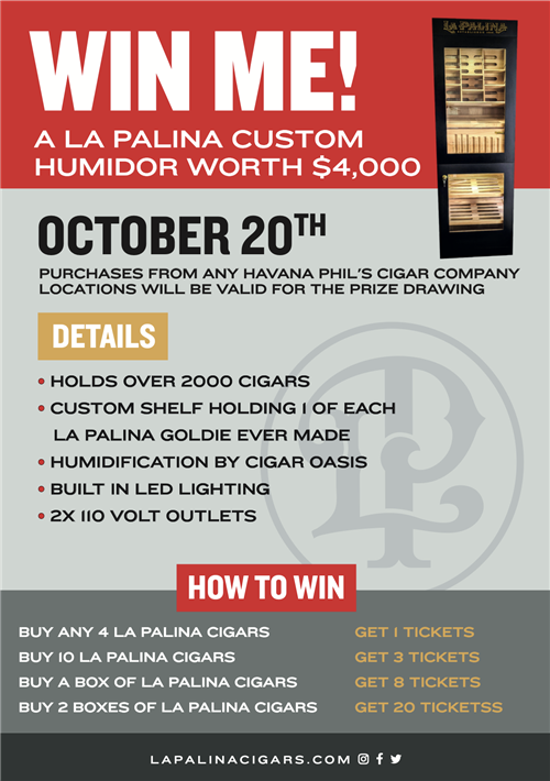 Thursday, October 20th at 6pm- La Palina Event &amp; Humidor Raffle Drawing