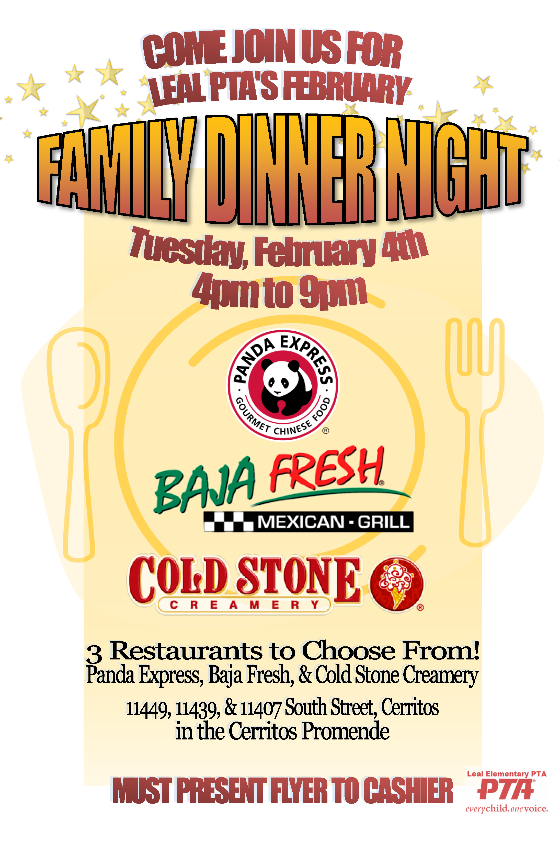 Family Dinner Night - Panda Express, Baja Fresh, and Cold Stone Creamery