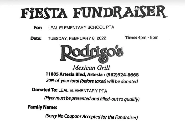 Join us tomorrow, February 8th, for a fiesta family dinner night at Rodrigo&rsquo;s. It&rsquo;s &ldquo;nacho&rdquo; average fundraiser. 🤗 Please be sure to print out, add family name, and bring the attached flyer. Thank you for your continued suppor