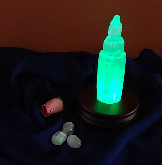 Selenite Tower on Green LB and scarf.jpg