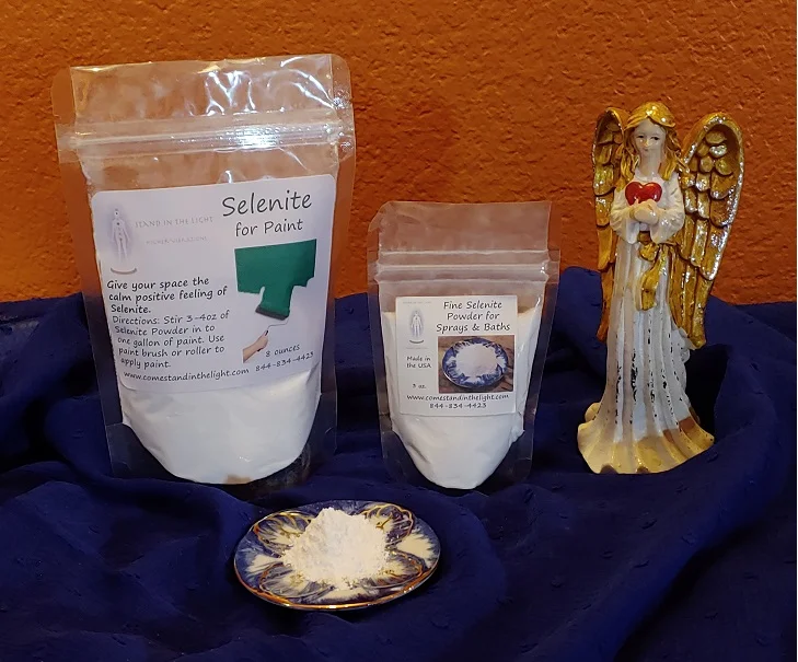 Selenite Powder on scarf with Angel.jpg
