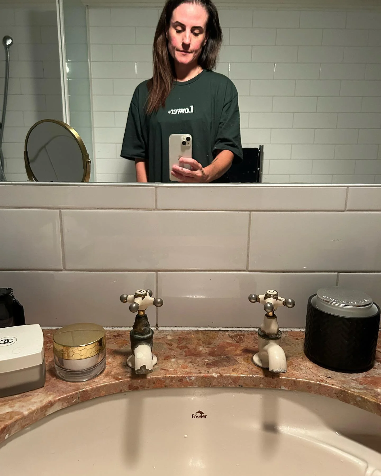 The true Dark Green Pantone 19 - 5513 TPG on a #lower T-shirt. 

At the end of a very long day. 
No make up, no filters. 
I wear make up, never use filters. 

I love green. It&rsquo;s my favourite colour. 
As you can probably see this is a little too