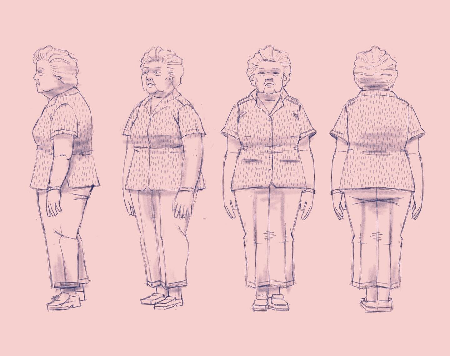 Helps to make these sometimes. I try to think of it as a road map for when I get lost- and I do get quite lost sometimes. This one is based on a few beloved grandmas I&rsquo;ve known, some of them gone now. #modelsheet #characterdesign #sketch #wip #
