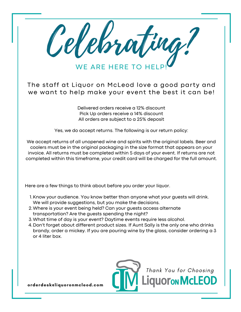 Special Liquor Ordering — Liquor On McLeod