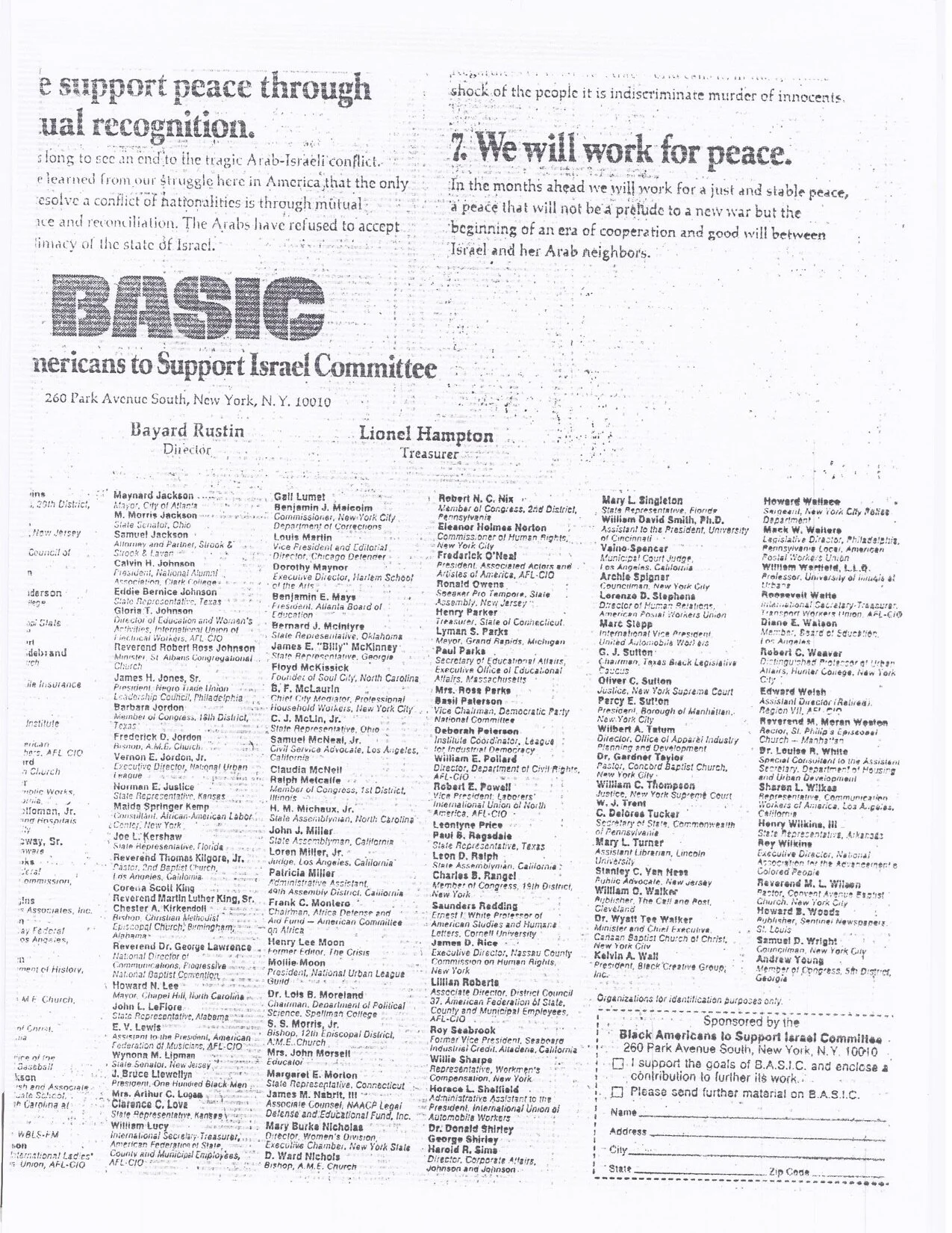 BASIC (Black Americans to Support Israel Committee) Document 1