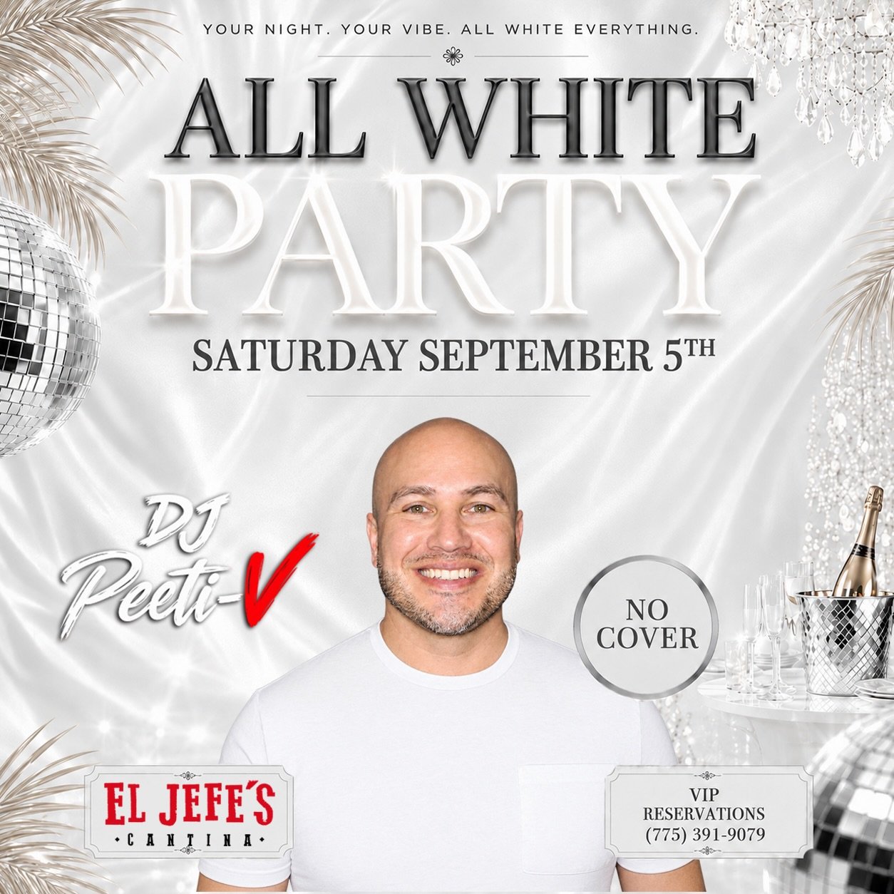 🤍 RENO, WE&rsquo;RE GOING ALL WHITE ATTIRE TONIGHT! 🤍

Join me at El Jefe&rsquo;s Cantina for the All White Party! Come dressed in your freshest all-white fit and get ready for a night of music, memories, and Mark Twyman and I on the decks until th