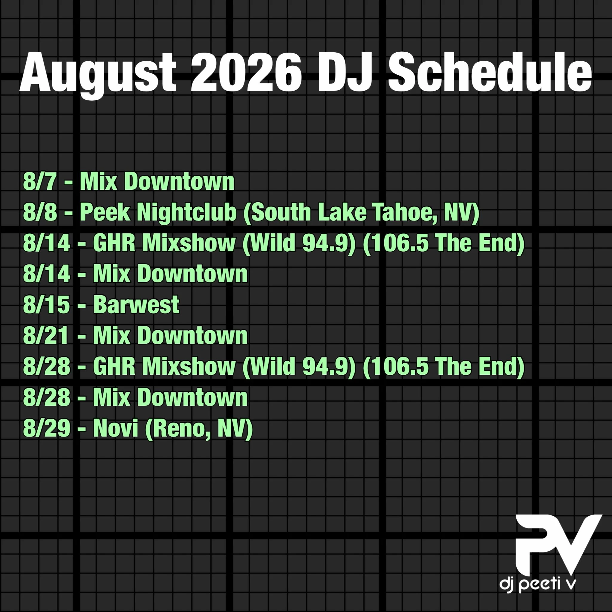 AUGUST IS LOADED. 🎧🔥

New month. New cities. Same energy.

Catch me behind the decks all month long&mdash;from Sacramento to South Lake Tahoe and Reno, plus new episodes of the GHR Mixshow on Wild 94.9 and 106.5 The End.

Whether you&rsquo;re hitti