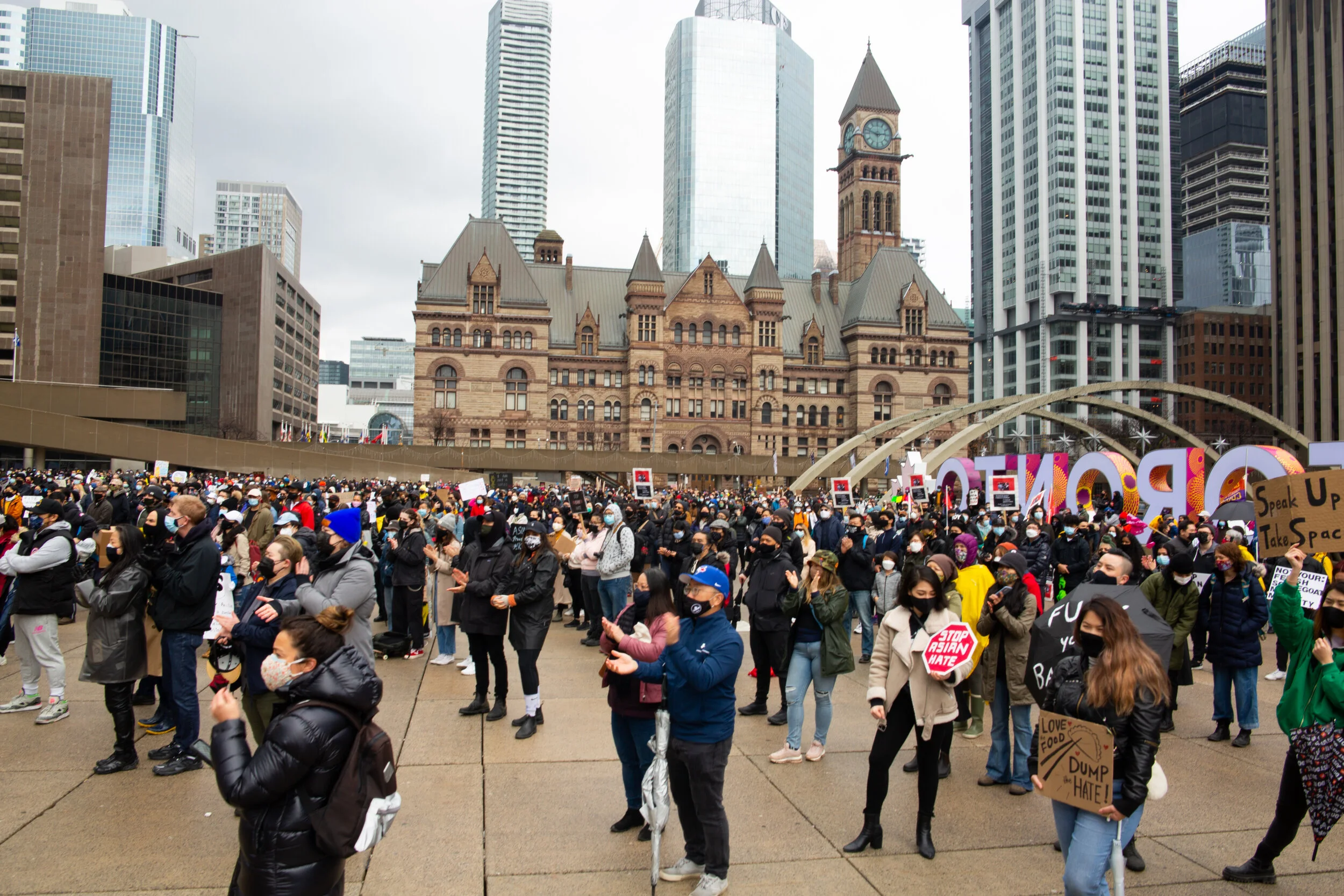 More than 5000 people gathered in Nathan Phillip Square in Toronto for the Anti-Asian Hate protest in April. Photo cred: Johanna Hernandez