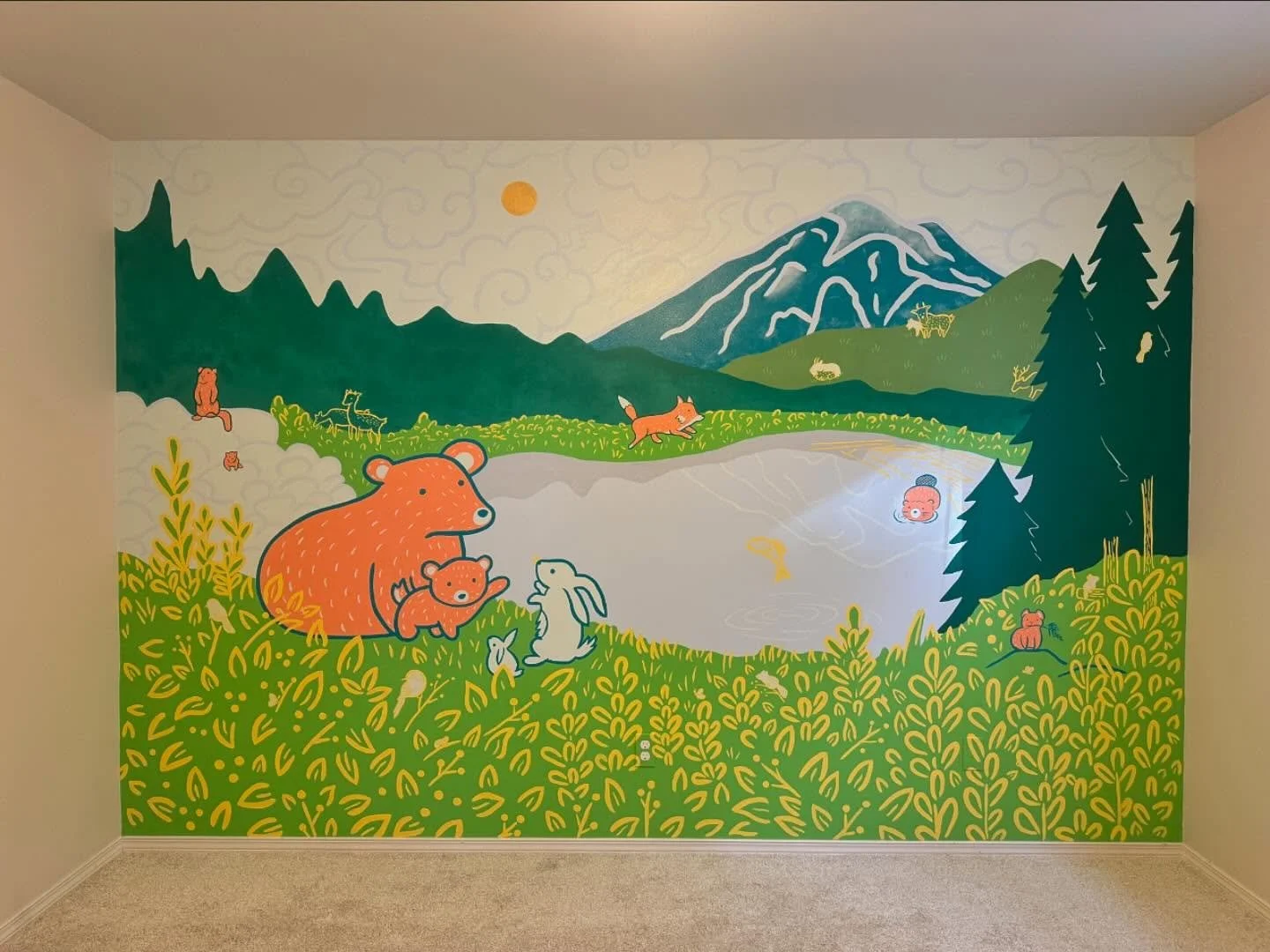 🪺 Finished this mural for Luka when nesting mode finally kicked in at 37 wks pregnant. 🩵
.
Time lapse to follow when we finally get used to no sleep. 🤪
.
#muralist #muralartist #muralsbynancy