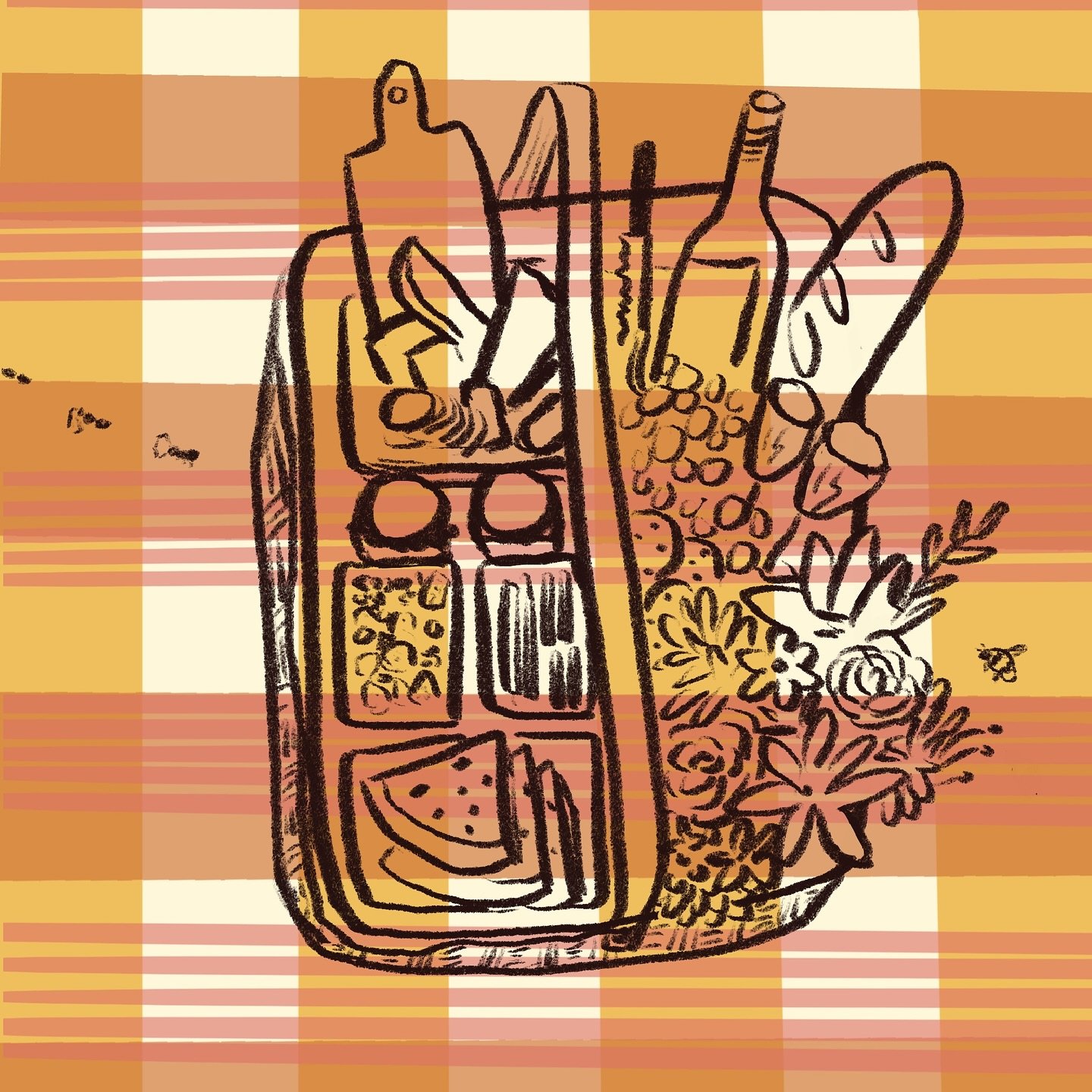 #peachtober25 DAY 4-5: 
GINGHAM. Picnics are cute, but buggy. 
POPPY. Mrs. Whitingham was a recess teacher from 1st grade. We had an inside joke where she&rsquo;d recite this poem and I&rsquo;d run away from her. I don&rsquo;t remember why. But now I