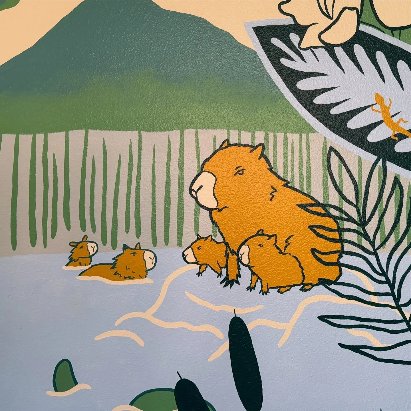 Just finished this mural last week! Fan favorites: Capybaras + door toucan 💕 
.
Always so satisfying when you love it just as much as your clients!
.
#muralsbynancy #mural #muralart #seattlemuralist