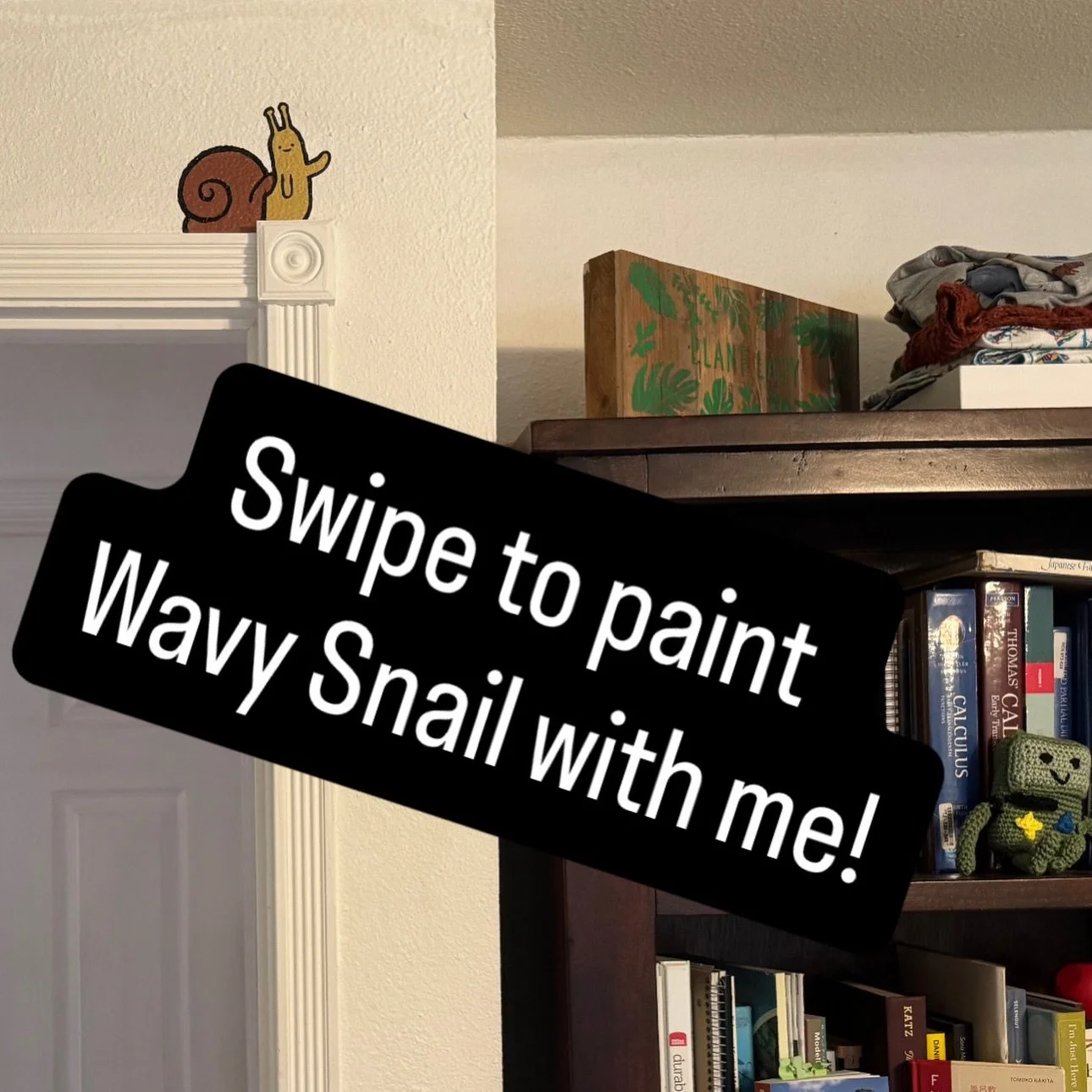 Swipe to paint Wavy Snail door buddy with me! The snail appears/is hidden in every episode of Adventure Time, so the clients asked me to hide the snail in the mural design. I thought it would be cute if you would see the mural coming into the room an
