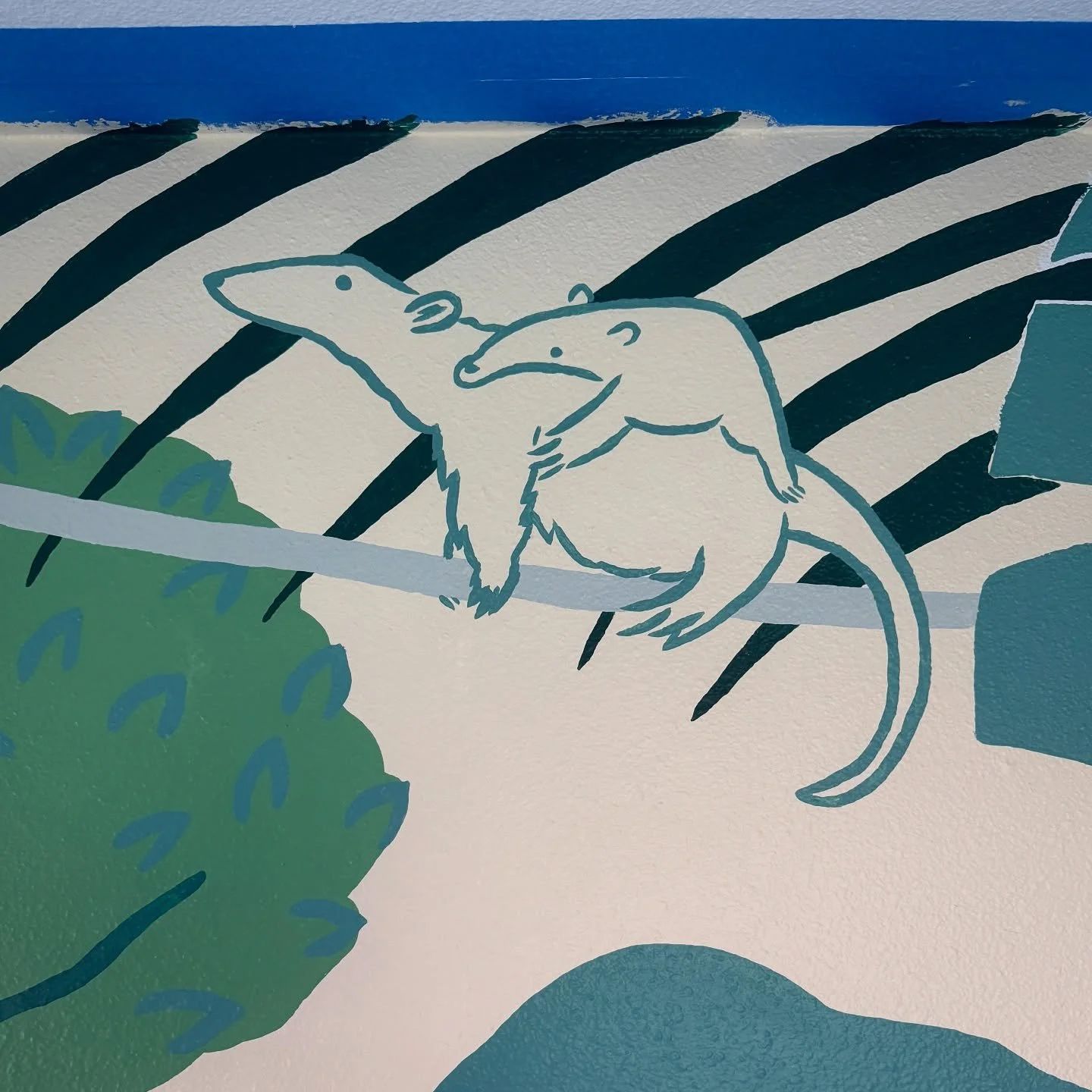 Maybe I live under a rock, but I didn&rsquo;t know what a tamandua was until this project. (Psst&hellip; it&rsquo;s not an anteater.) They are cute. 🥹
.
#muralsbynancy #seattlemuralist #mural #womeninillustration #wip