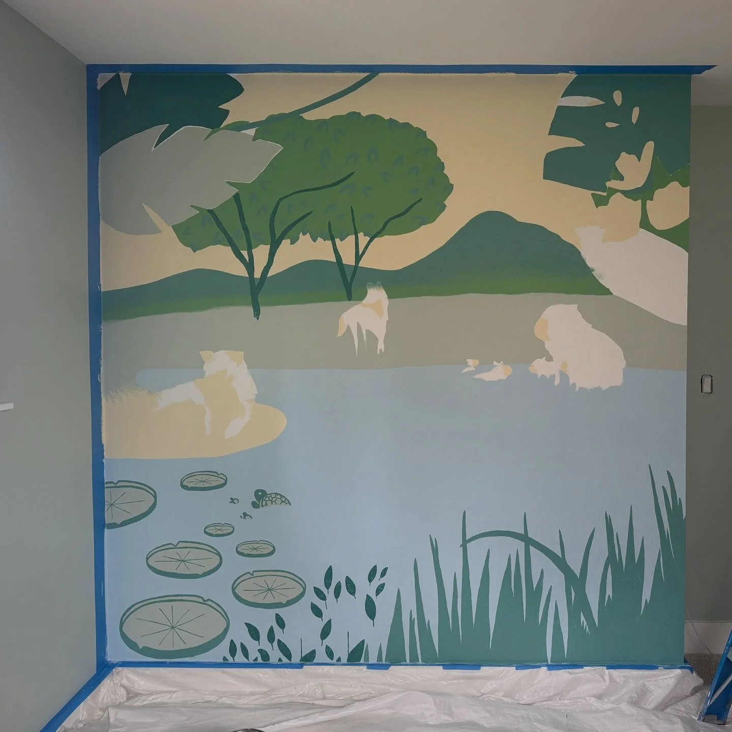 Day 2 progress! 🎨 Painting, stop motion, and jigsaw puzzles are the only things I can think of where I truly get into a flow state and forget about time. 💫Universe, more of this please! 🙏 
.
#muralist #muralartist #muralsbynancy #wip