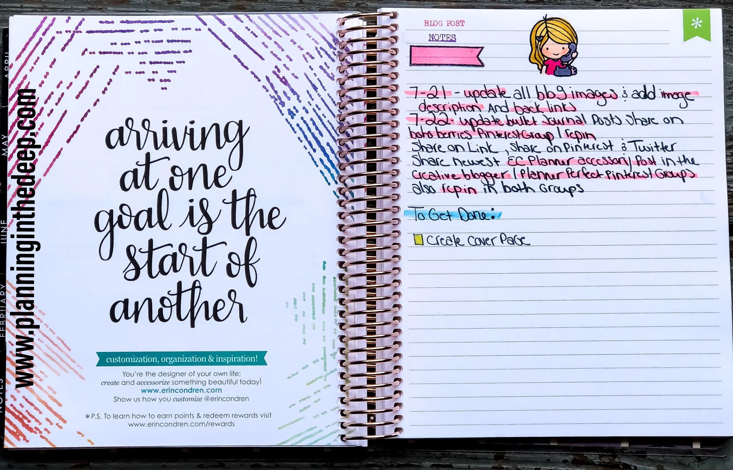 Erin Condren Monthly Deluxe Planner Note Section.  