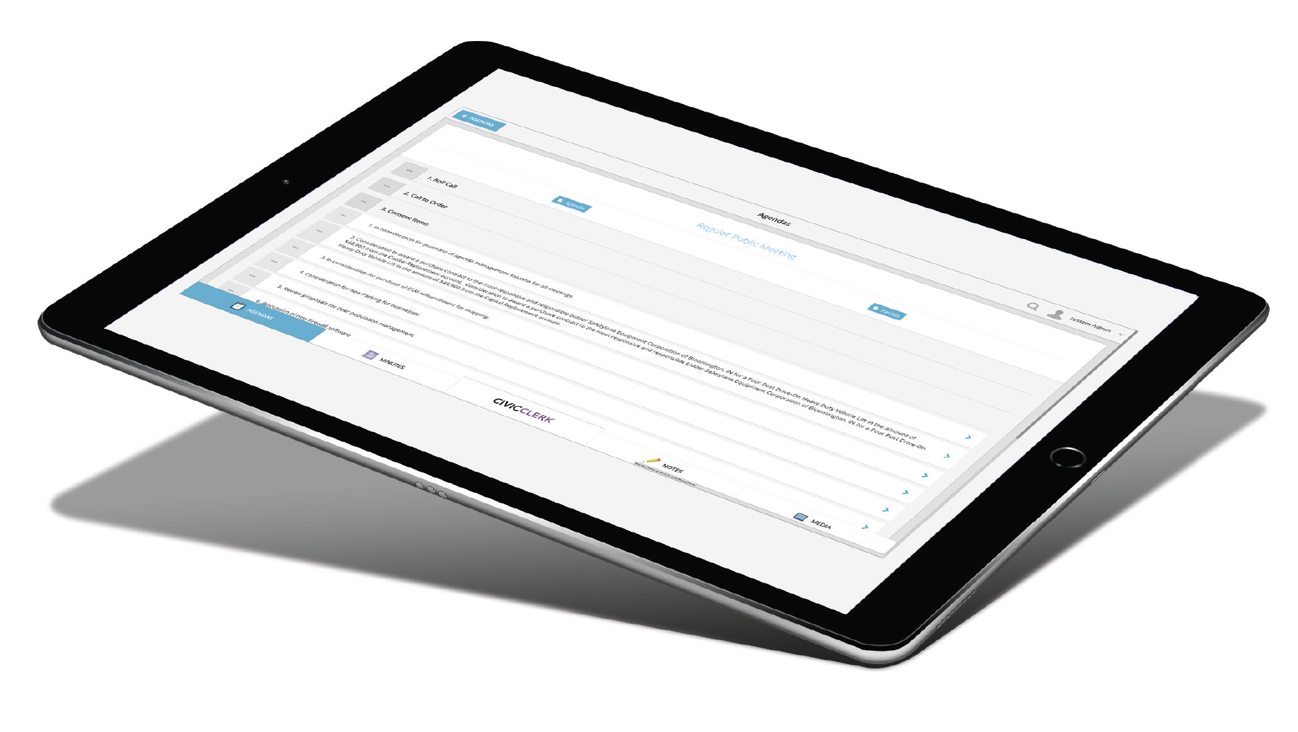 Tablet with screen showing CivicClerk