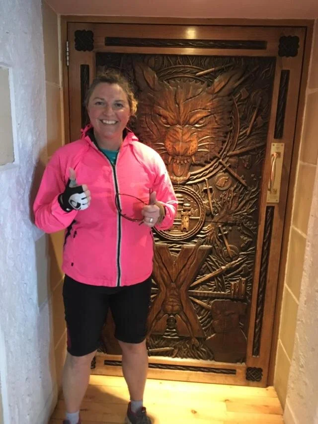 The Game of Thrones Door in Ballygally modelled by my cycling buddy Laurie