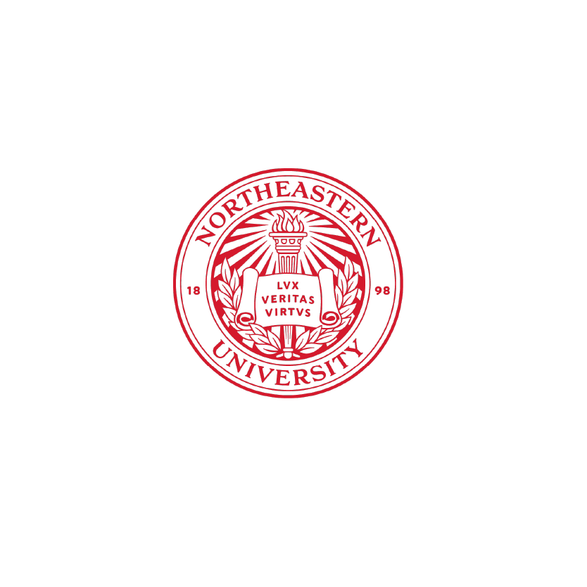 Northeastern University logo in red on a black background