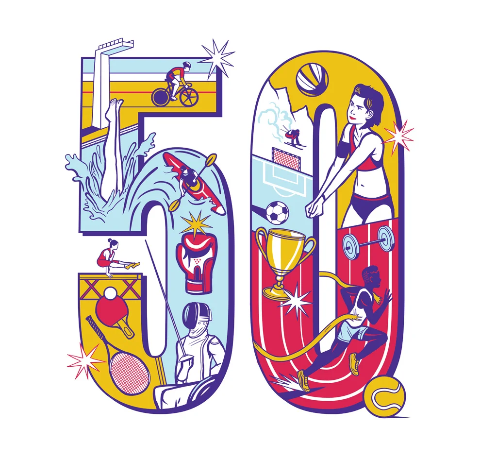 50 years of sports (cover illustration for a special issue celebrating the "Ball Des Sports" / Frankfurter Allgemeine Zeitung)