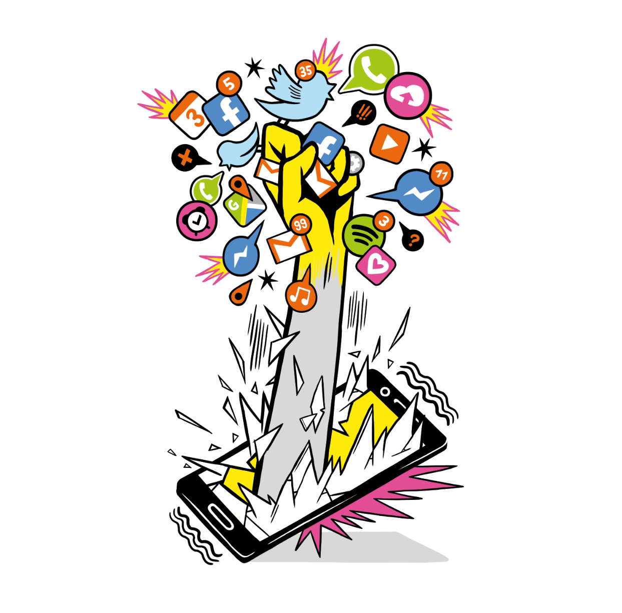 Notification terror (editorial illustration for the Frankfurter Allgemeine Zeitung)