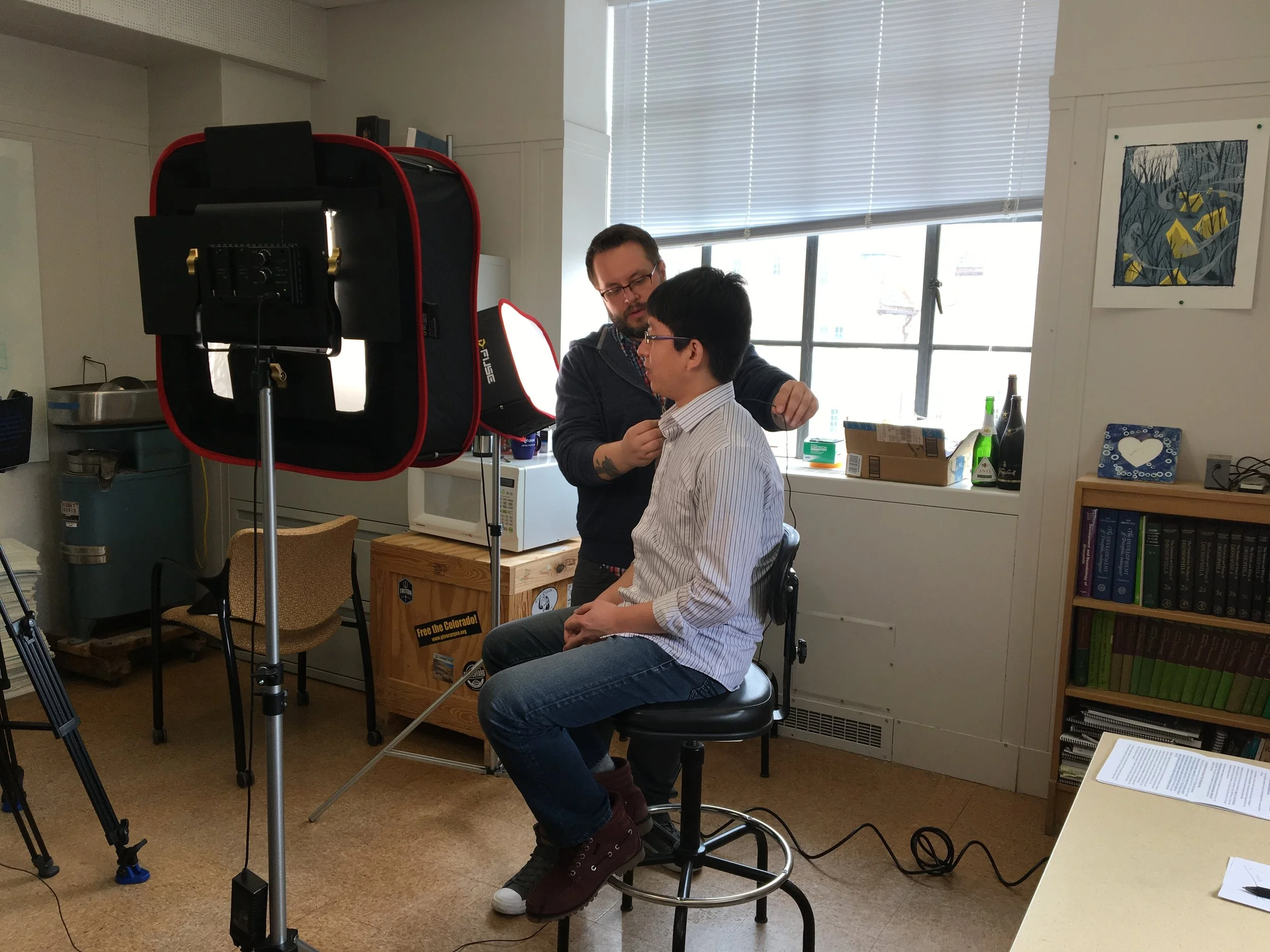  Hongde getting mic'ed up for JOVE 