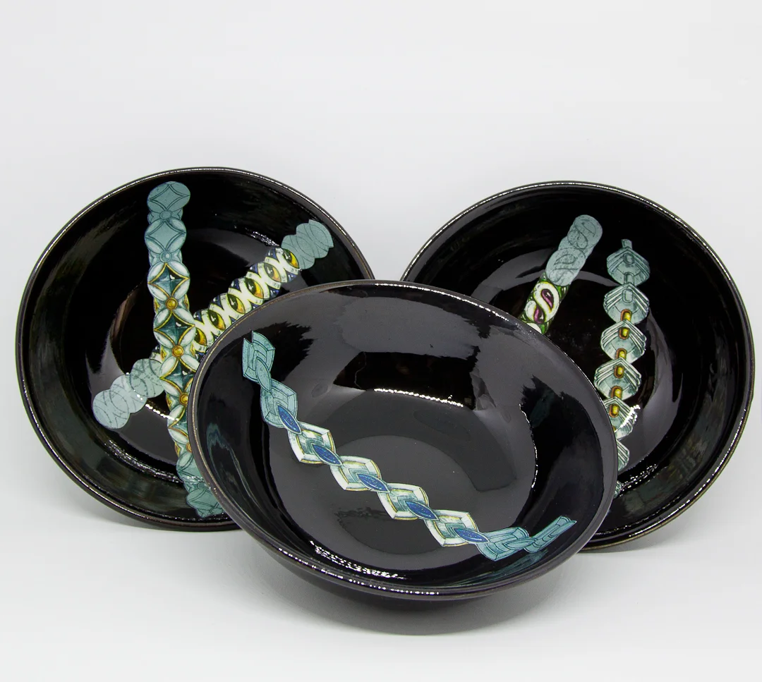 BRACCIALETTI | BRACELETS on rare black vintage ceramic bowls, Richard, Italy