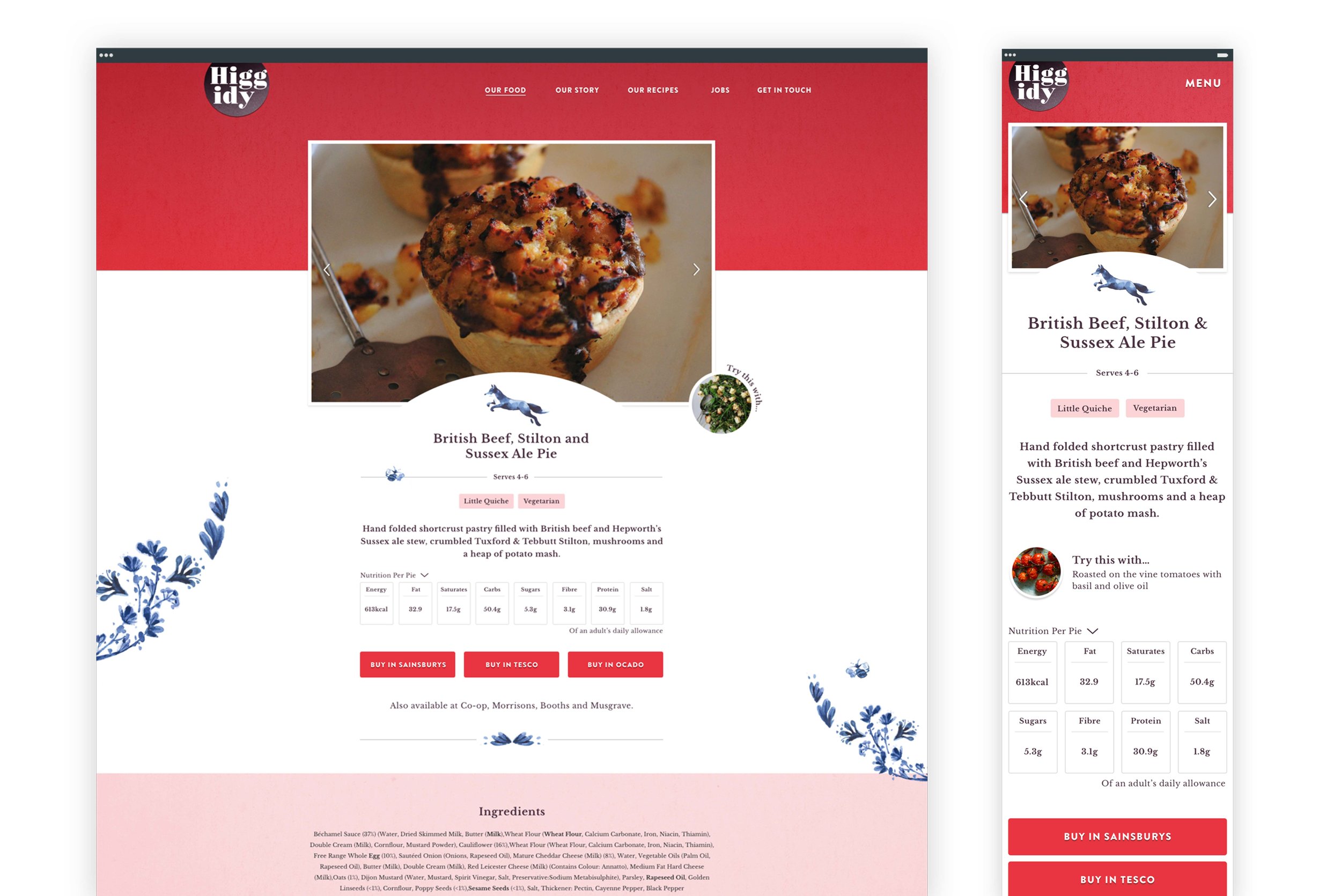 With Higgidy's high product demand, they needed a website which made it super easy to add new products and ranges via the CMS - whilst still feeling bespoke and handmade. I created a range of product pages which allow for six different ill