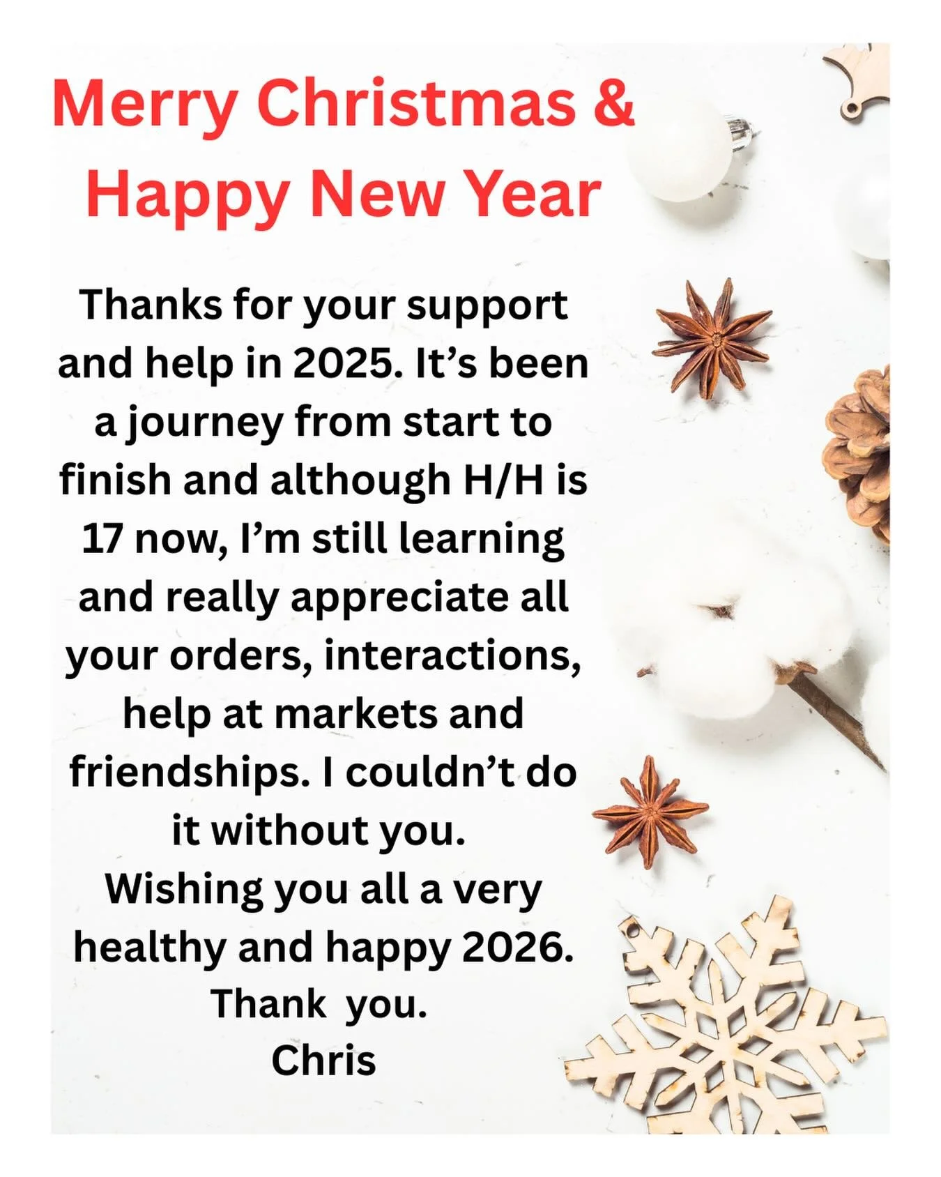 I was a bit quiet over Christmas as our son made a surprise visit from Australia which threw things a little. In a good way! So a belated Merry Christmas and early Happy New Year from me with heartfelt thanks for all your support again this year. Chr