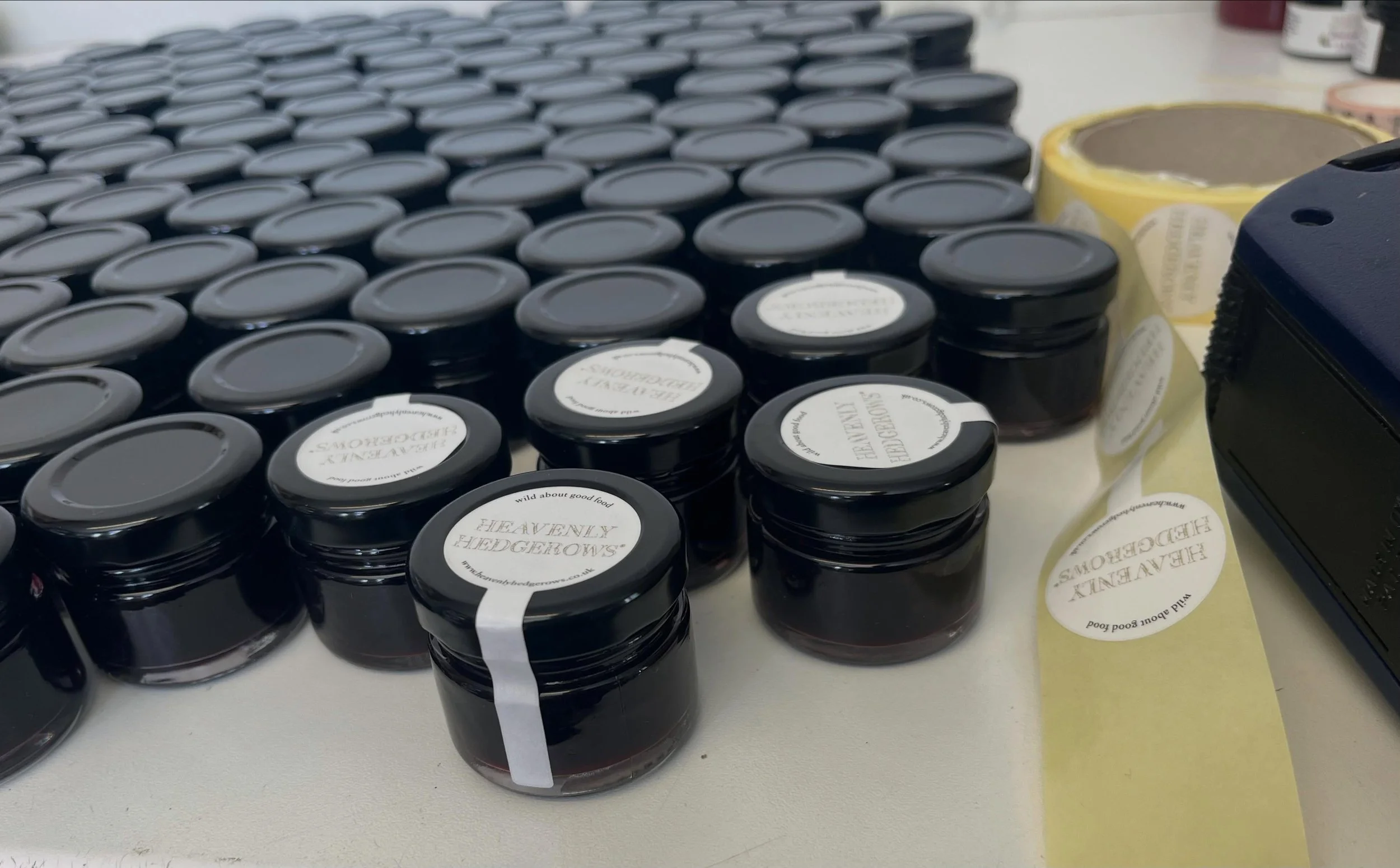 Finally! ☀️ Too hot in here to be cooking today, so it&rsquo;s labelling these mini Elderberry &amp; Bramble jams instead. 
Hope everyone has a great bank holiday weekend. Enjoy this lovely weather.
