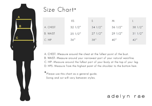 Formal Dress Size Chart