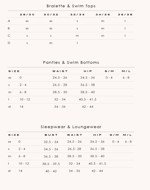 Eberjey Size Chart