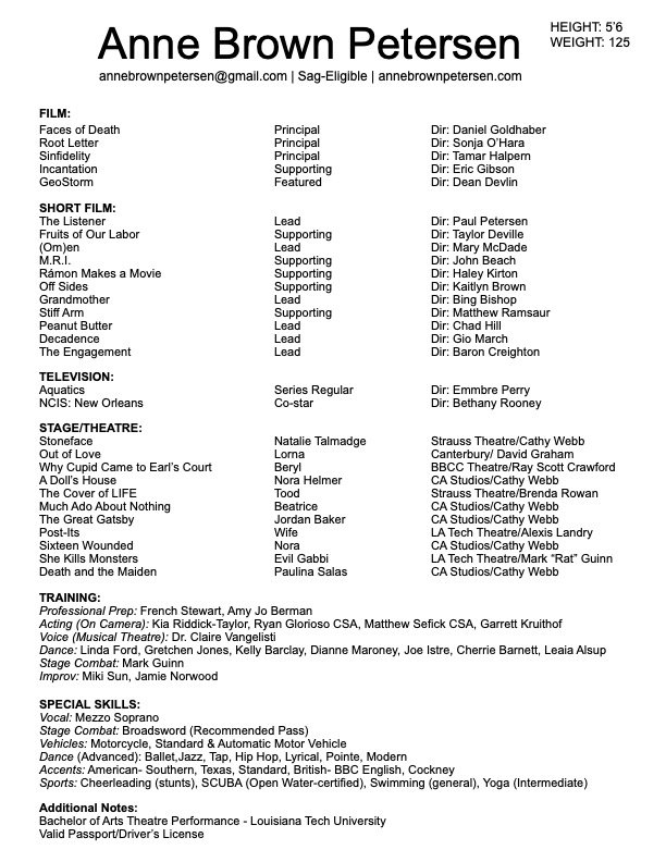 Primary Acting Resume