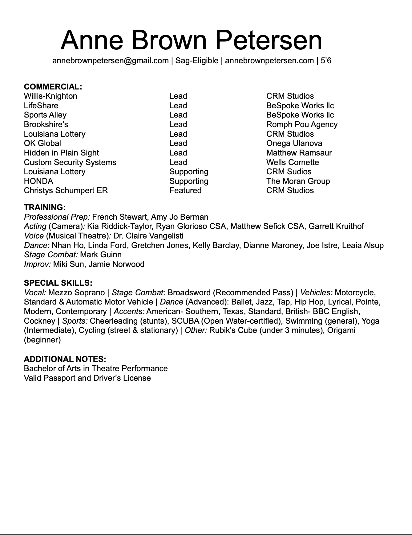 Commercial Resume
