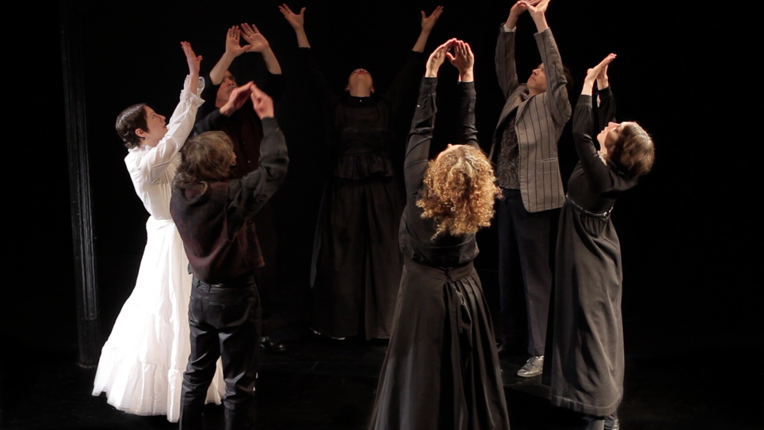 The ecstatic Sister takes two forms: In Act One, she is a Spiritualist medium who evades an angry client in Buffalo to find fame assuaging the sorrows of Cleveland in a mass seance. All the while, she waits fruitlessly for a message from her beloved