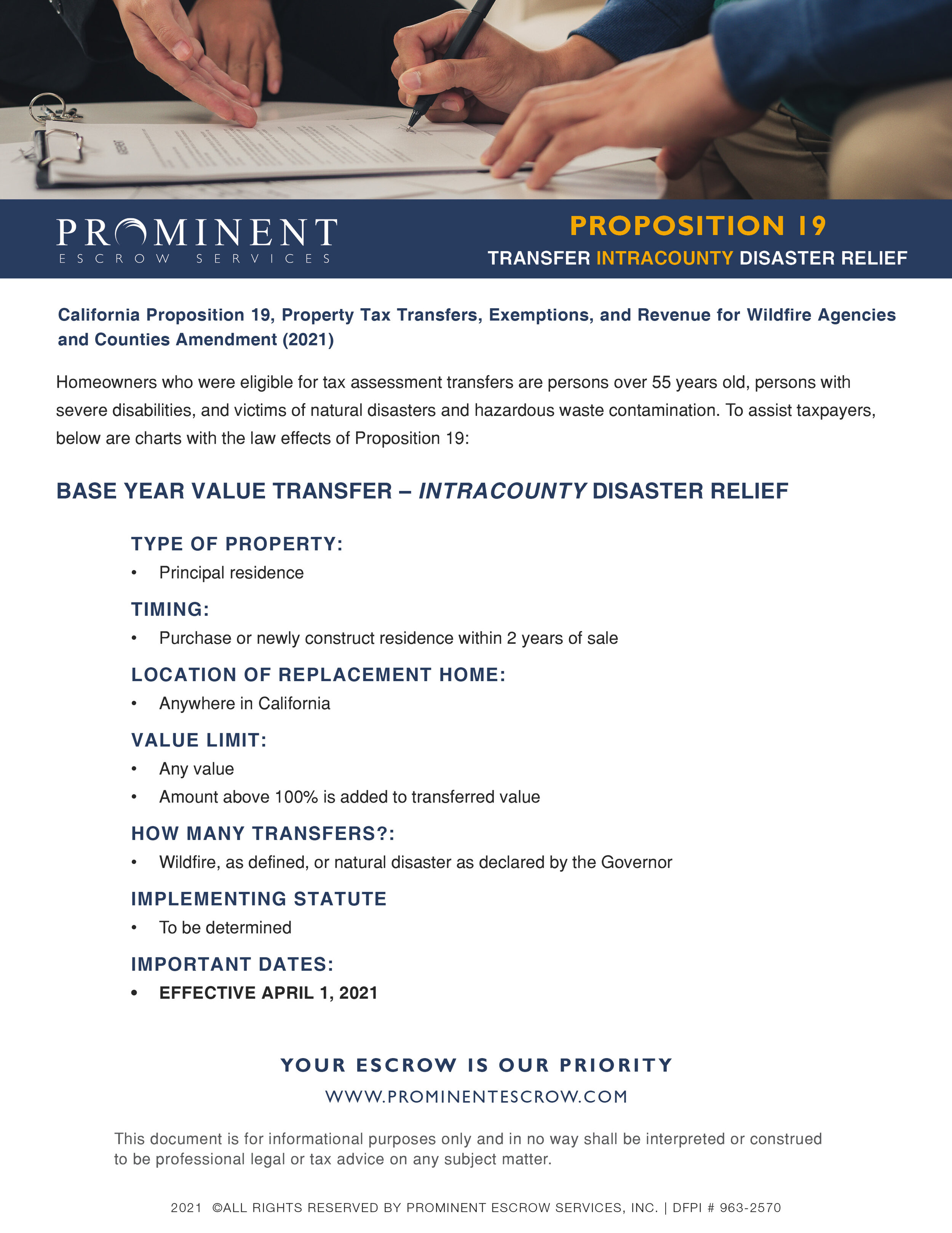 Prop 19 Transfer INTRACOUNTY Disaster Relief