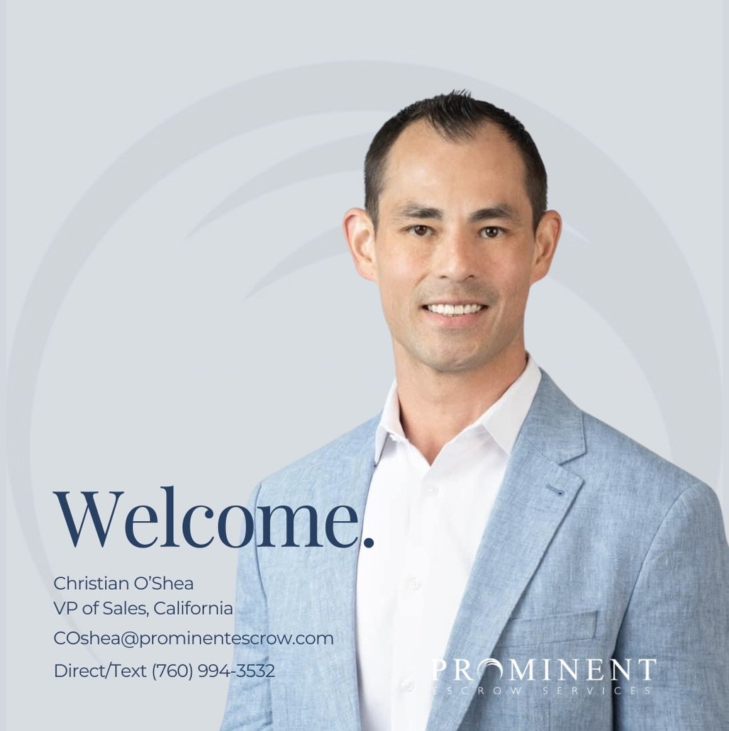Prominent Escrow is excited to welcome Christian O&rsquo;Shea as Vice President of Sales in California! 
Christian brings a strong background in relationship-driven business development and strategic growth within the real estate industry. Known for 