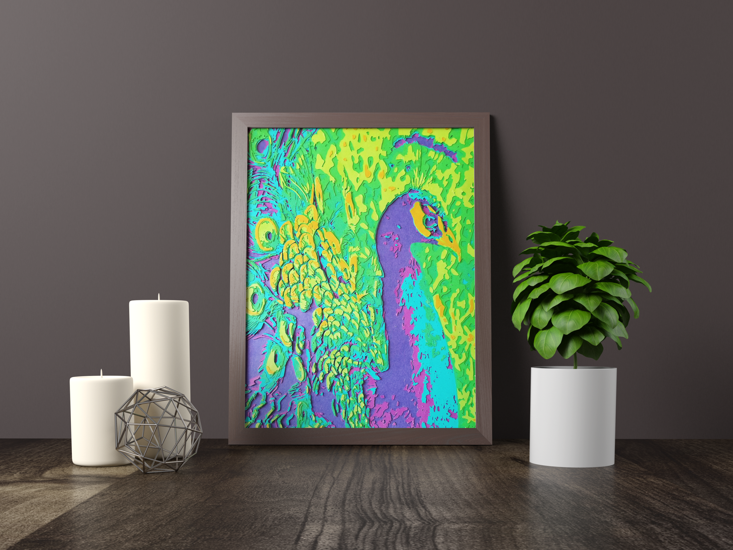 Peacock Paper Art Framed Danielle Easdale Paper Artist .png
