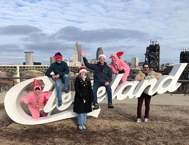 We played some holiday music for runners - with Angelina Pata on vocals ⁦‪@AChristmasStory ‬⁩house run. A brisk and beautiful morning. Runners are the best audience - we were joined by a few bunny runners at the #clevelandsign #achristmasstoryrun ⁦‪⁦