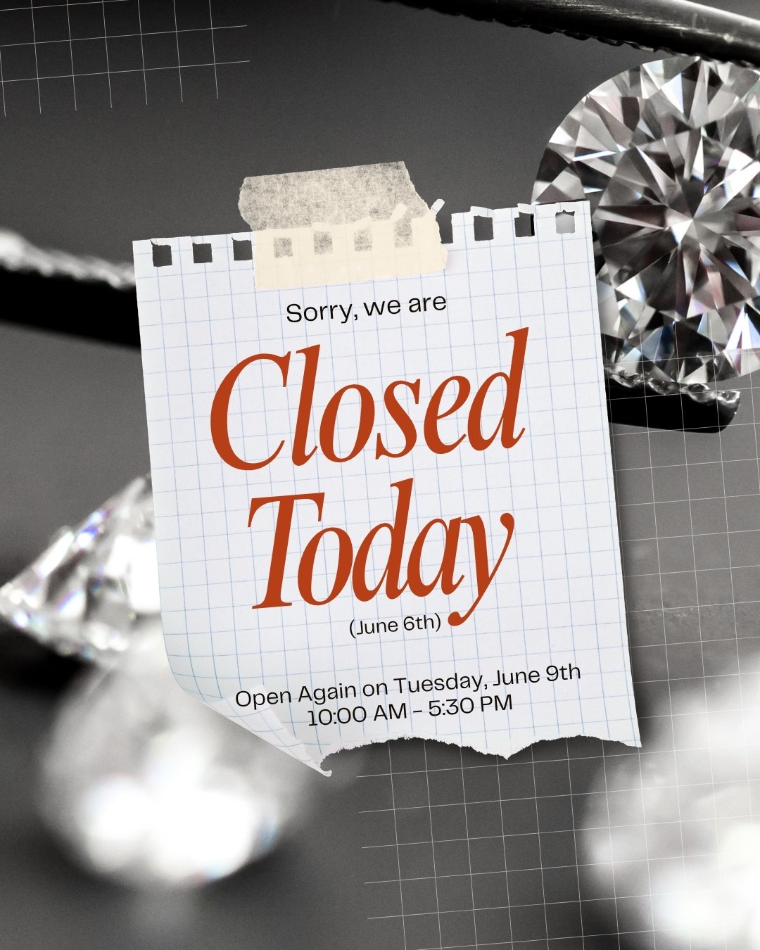 We'll be closed all day today (June 6th) and reopening at our normal hours of 10:00-5:30 on Tuesday, June 9th. See you then!