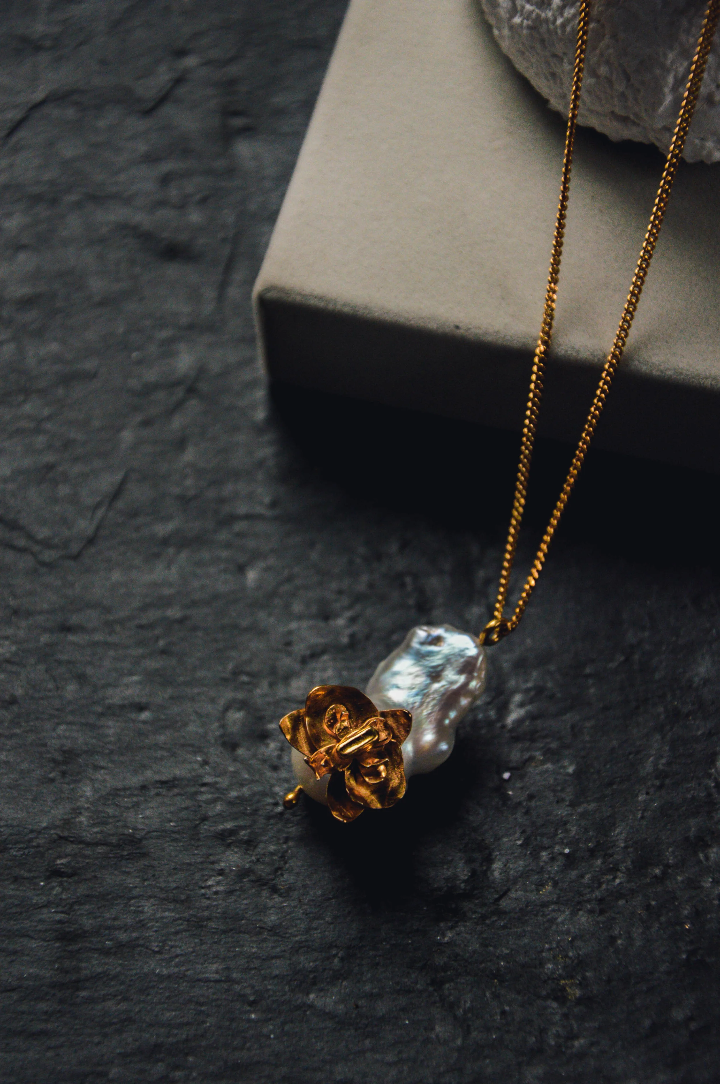 Orchid on Pearl Necklace