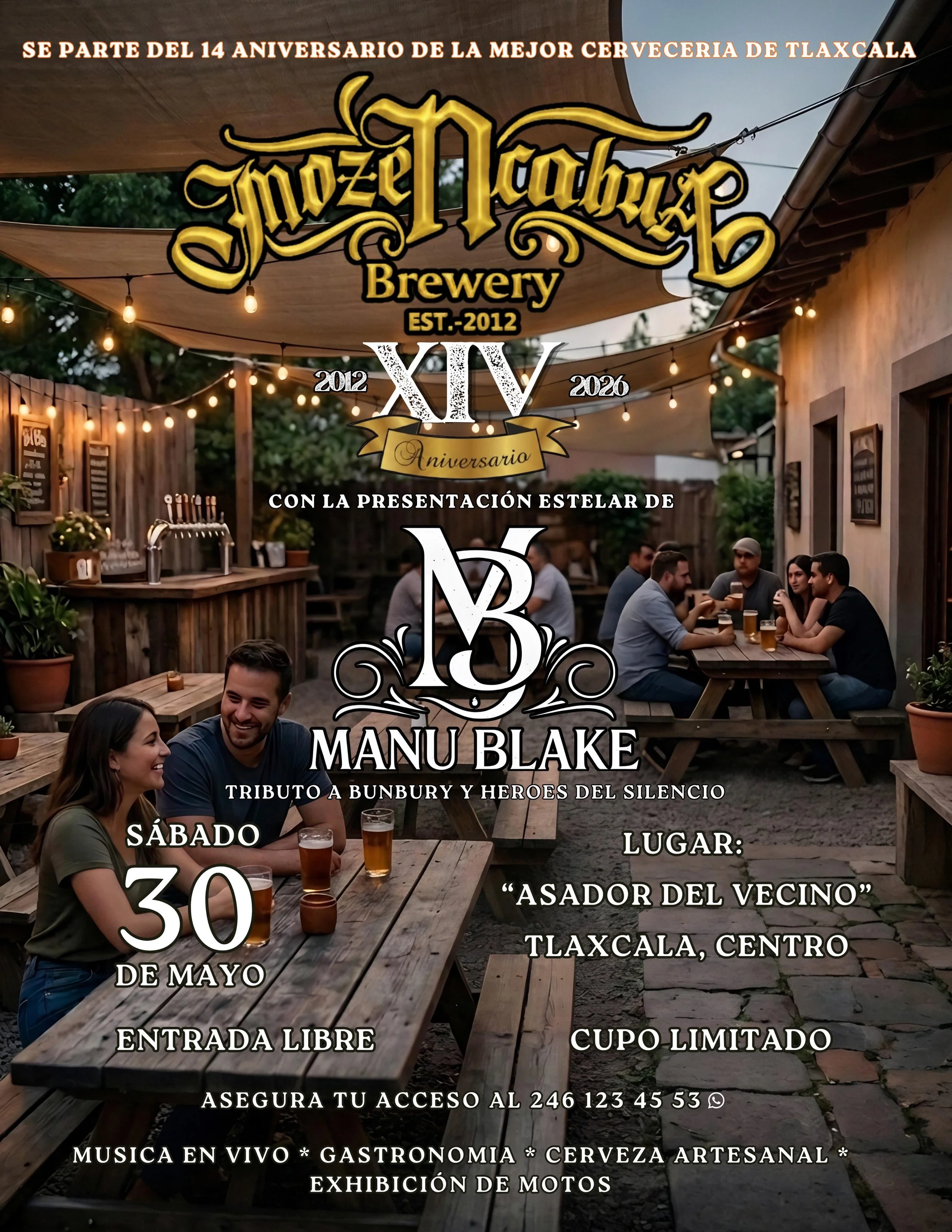 &iexcl;Brindamos con ustedes por estos 14 a&ntilde;os de historia!

Estimados amigos de MozenCahua Brewery,

Es un verdadero gusto felicitarlos en la celebraci&oacute;n de su XIV Aniversario. Catorce a&ntilde;os se dicen f&aacute;cil, pero sabemos qu